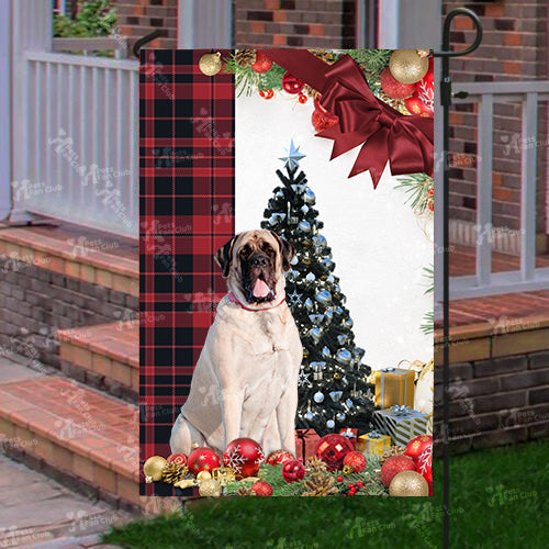 Mastiff Flag Sitting In Front Of The Christmas Tree