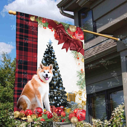 Akita Flag Sitting In Front Of The Christmas Tree