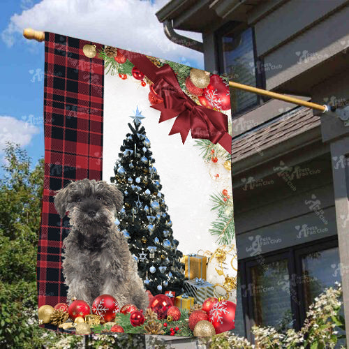 Mini Schnauzer Flag Sitting In Front Of The Christmas Tree