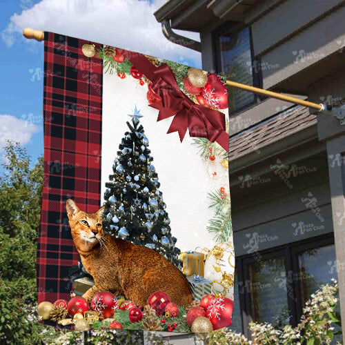 Chausie Cat Flag Sitting In Front Of The Christmas Tree