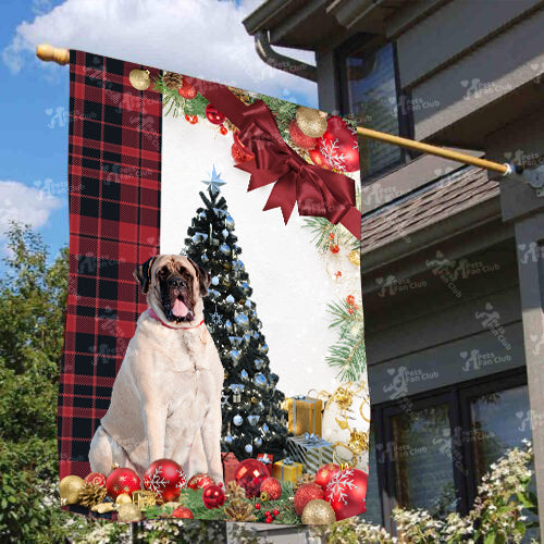 Mastiff Flag Sitting In Front Of The Christmas Tree