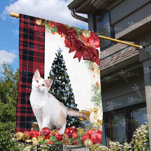 Aphrodite Giant Cat Flag Sitting In Front Of The Christmas Tree