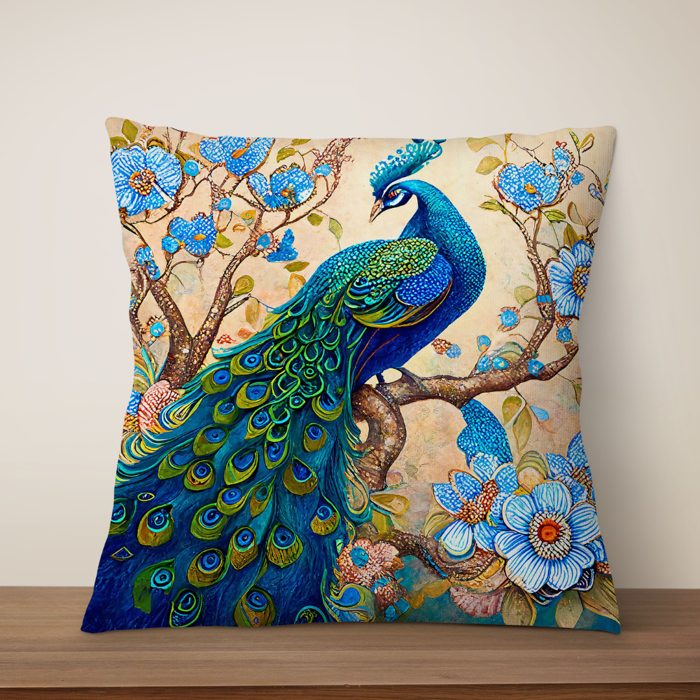 Classic Oil Painting Peacock Cushion Cover