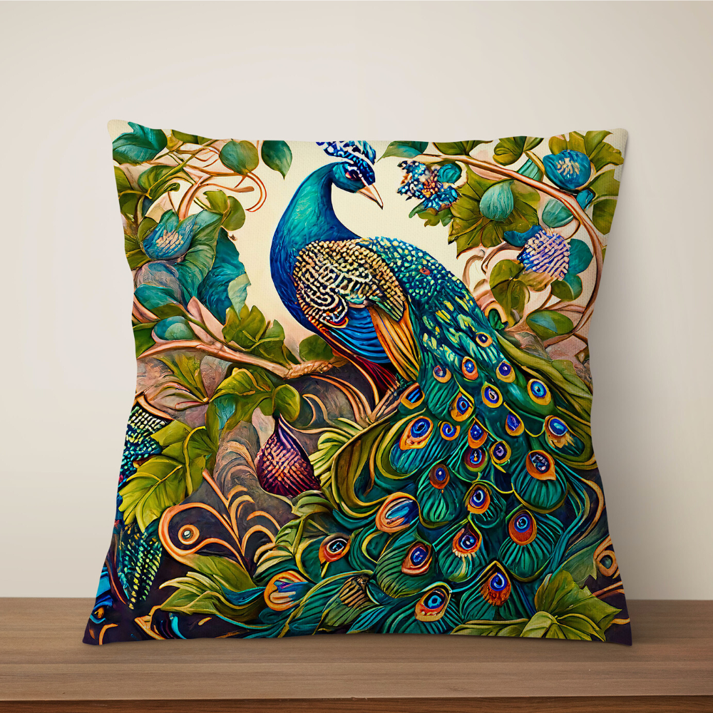 Classic Oil Painting Peacock Cushion Cover