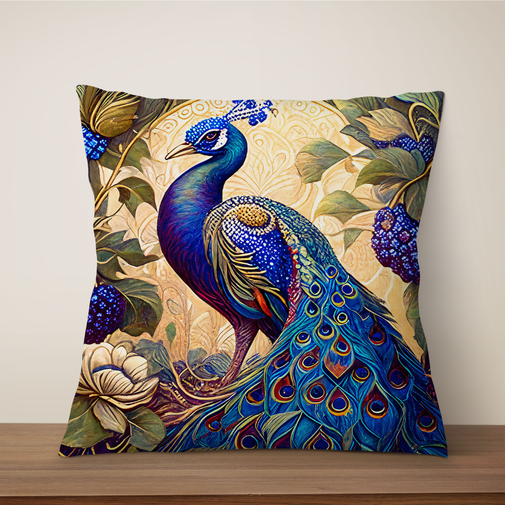 Classic Oil Painting Peacock Cushion Cover